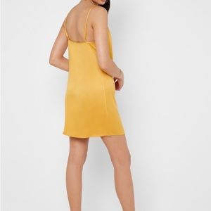 Gold Satin Strappy Cowl Shift Dress